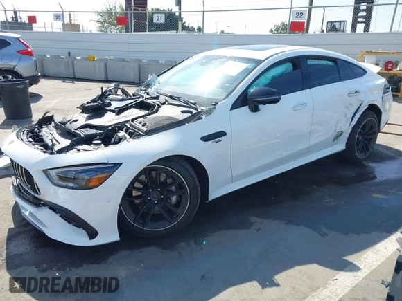 2022 Mercedes-Benz AMG GT with VIN W1K7X5KB9NA052756, listed as a IAAI auction lot 41592971 with 21,418 mi miles. Bid and sale history available at carsss.com. Image 2.