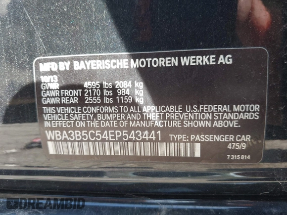 2014 BMW 3 Series 328i xDrive с VIN WBA3B5C54EP543441, выставлен на аукционе IAAI как лот 42144984 с пробегом Не указан миль и . История ставок и продаж доступна на DreamBid. Изображение 9.
