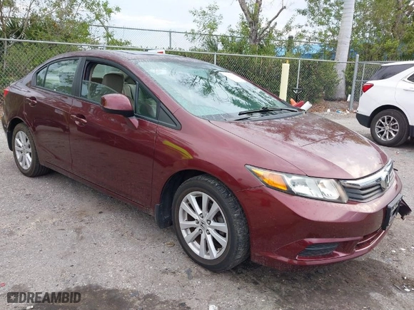 2012 Honda Civic Sdn EX-L with VIN 19XFB2F93CE066804, listed as a IAAI auction lot 41869172 with 59,700 mi miles. Bid and sale history available at carsss.com. Image 1.
