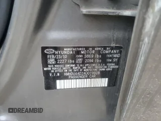 2010 Hyundai Elantra GLS with VIN KMHDU4AD2AU019928, listed as a Copart auction lot 47996125 with 169,334 mi miles and Salvage title. Bid and sale history available at DreamBid. Image 14.