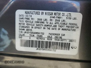 2019 Infiniti Q50 Luxe with VIN JN1EV7AR4KM591722, listed as a Copart auction lot 46364075 with 78,760 mi miles and Salvage Title. Bid and sale history available at carsss.com. Image 14.