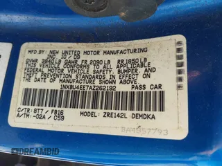 2010 Toyota Corolla with VIN 1NXBU4EE7AZ262192, listed as a IAAI auction lot 41695999 with 1 mi miles. Bid and sale history available at carsss.com. Image 9.