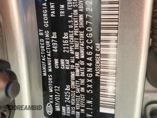 2012 Kia Optima EX with VIN 5XXGN4A62CG077224, listed as a Copart auction lot 51991515 with 199,552 mi miles and Salvage Title. Bid and sale history available at carsss.com. Image 12.