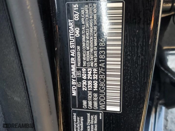 2015 Mercedes-Benz S-Class S 550 with VIN WDDUG8CB7FA183186, listed as a Copart auction lot 48392255 with 125,319 mi miles and Salvage Title. Bid and sale history available at carsss.com. Image 12.