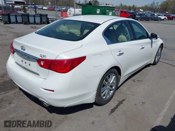 2014 Infiniti Q50 Premium with VIN JN1BV7APXEM691474, listed as a IAAI auction lot 41884939 with 135,559 mi miles. Bid and sale history available at carsss.com. Image 4.