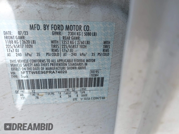 2023 Ford Maverick XL with VIN 3FTTW8E96PRA74020, listed as a IAAI auction lot 41782011 with 30,592 mi miles and . Bid and sale history available at DreamBid. Image 9.