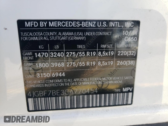 2012 Mercedes-Benz GL-Class GL 450 with VIN 4JGBF7BE3CA770454, listed as a Copart auction lot 74549424 with 69,662 mi miles and Salvage Title. Bid and sale history available at carsss.com. Image 14.