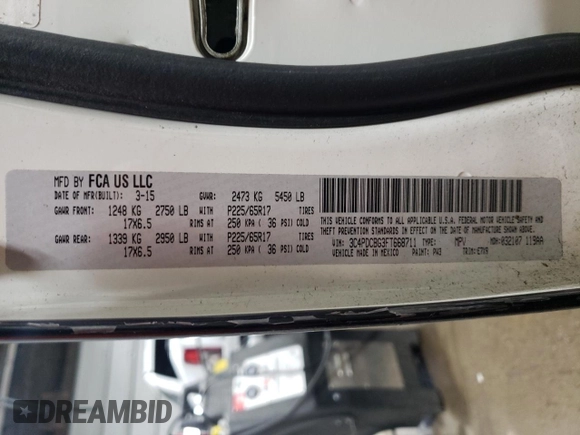 2015 Dodge Journey SXT with VIN 3C4PDCBG3FT668711, listed as a Copart auction lot 49991355 with 167,804 mi miles and Clean Title. Bid and sale history available at DreamBid. Image 13.