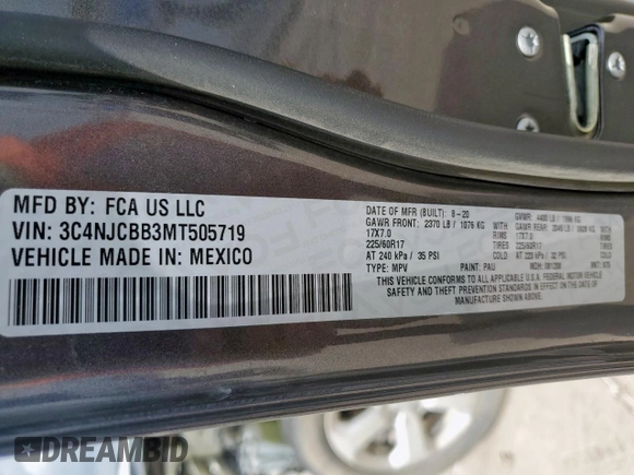 2021 Jeep Compass Altitude z VIN 3C4NJCBB3MT505719, wystawiony jako Copart lot #59015535 z przebiegiem 95 776 mil mil oraz Szkoda całkowita • Salvage title. Historia ofert i sprzedaży dostępna na DreamBid. Obrazek 14.