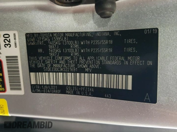 2019 Toyota Sienna SE с VIN 5TDEZ3DC3KS221691, выставлен на аукционе Copart как лот 68318484 с пробегом 59 319 миль миль и Списание • Salvage title. История ставок и продаж доступна на DreamBid. Изображение 14.