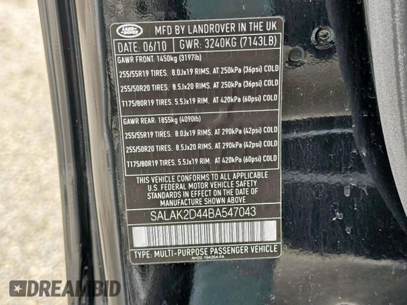 2011 Land Rover LR4 Lux with VIN SALAK2D44BA547043, listed as a Copart auction lot 63346995 with 94,854 mi miles and Clean title. Bid and sale history available at DreamBid. Image 10.