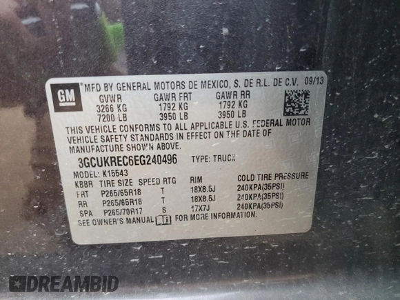 2014 Chevrolet Silverado 1500 LT with VIN 3GCUKREC6EG240496, listed as a Copart auction lot 54252085 with 185,003 mi miles and Salvage Title. Bid and sale history available at DreamBid. Image 12.