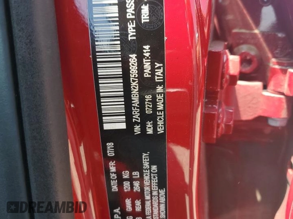 2019 Alfa Romeo Giulia Ti Sport with VIN ZARFAMBN2K7599264, listed as a Copart auction lot 60746415 with 58,424 mi miles and Salvage title. Bid and sale history available at DreamBid. Image 12.