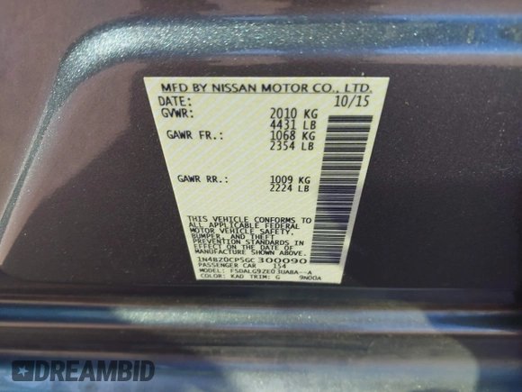 2016 Nissan LEAF SV with VIN 1N4BZ0CP5GC300090, listed as a IAAI auction lot 41896742 with 66,529 mi miles. Bid and sale history available at carsss.com. Image 9.