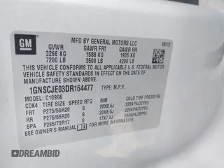 2013 Chevrolet Suburban LT with VIN 1GNSCJE03DR164477, listed as a IAAI auction lot 42083985 with 150,540 mi miles and . Bid and sale history available at DreamBid. Image 9.