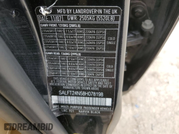 2008 Land Rover LR2 HSE with VIN SALFT24N58H078198, listed as a Copart auction lot 53687655 with 113,619 mi miles and Salvage Title. Bid and sale history available at DreamBid. Image 13.