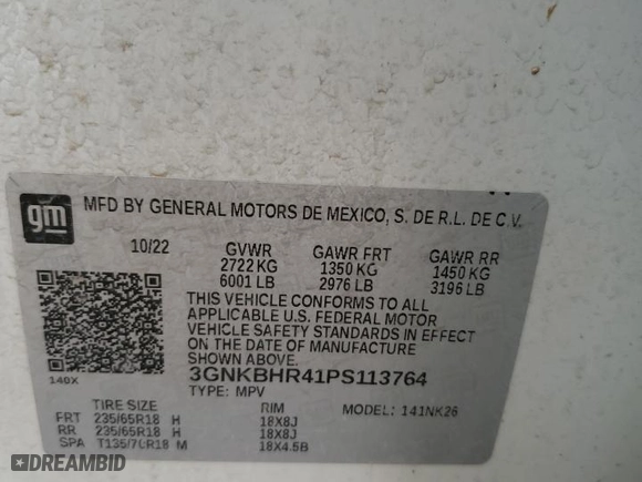 2023 Chevrolet Blazer LT with VIN 3GNKBHR41PS113764, listed as a Copart auction lot 46490385 with 0 mi miles and Salvage Title. Bid and sale history available at carsss.com. Image 13.