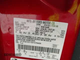 2013 Ford F-150 XL with VIN 1FTFW1EF1DFA78429, listed as a IAAI auction lot 41119527 with 280,736 mi miles. Bid and sale history available at carsss.com. Image 9.