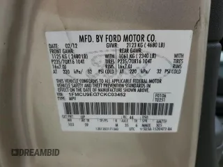 2012 Ford Escape Limited с VIN 1FMCU9EG7CKC03452, выставлен на аукционе Copart как лот 61396925 с пробегом 124 118 миль миль и Чистый • Clean title. История ставок и продаж доступна на DreamBid. Изображение 13.
