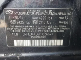 2012 Hyundai Sonata GLS with VIN 5NPEB4AC6CH336677, listed as a Copart auction lot 52962685 with 112,585 mi miles and Salvage Title. Bid and sale history available at carsss.com. Image 13.