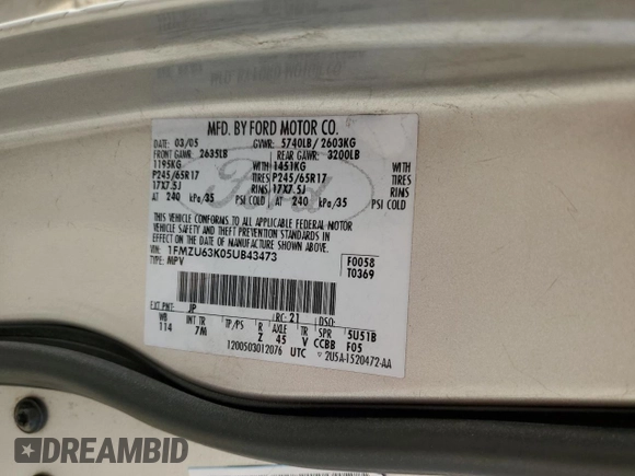 2005 Ford Explorer XLT with VIN 1FMZU63K05UB43473, listed as a Copart auction lot 53122735 with 219,840 mi miles and Salvage title. Bid and sale history available at DreamBid. Image 12.