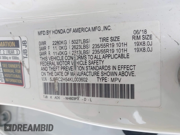 2019 Acura RDX Technology с VIN 5J8TC2H54KL003602, выставлен на аукционе IAAI как лот 41778587 с пробегом 122 031 миль миль и . История ставок и продаж доступна на DreamBid. Изображение 9.