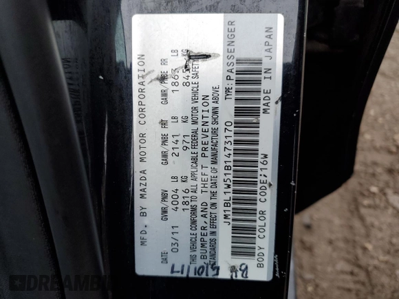 2011 Mazda 3 S Grand Touring with VIN JM1BL1W51B1473170, listed as a Copart auction lot 85743444 with 124,532 mi miles and Clean Title. Bid and sale history available at DreamBid. Image 12.