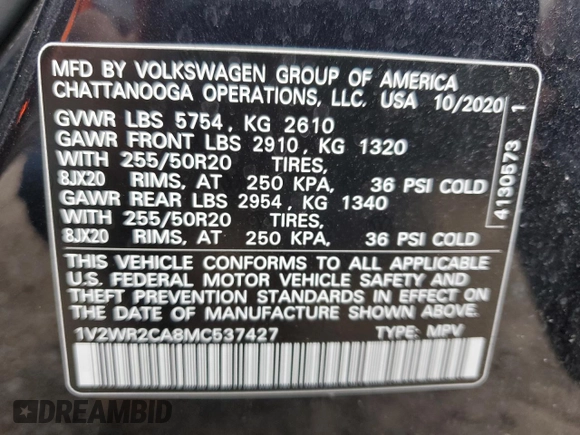 2021 Volkswagen Atlas SE z VIN 1V2WR2CA8MC537427, wystawiony jako Copart lot #47127525 z przebiegiem 46 134 mil mil oraz Czysty tytuł • Clean title. Historia ofert i sprzedaży dostępna na DreamBid. Obrazek 13.