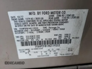 2017 Ford Taurus Limited with VIN 1FAHP2F81HG119353, listed as a Copart auction lot 62377355 with 255,256 mi miles and Clean title. Bid and sale history available at DreamBid. Image 12.