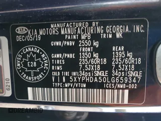 2020 Kia Sorento EX with VIN 5XYPHDA50LG659347, listed as a Copart auction lot 49669065 with 81,384 mi miles and Salvage Title. Bid and sale history available at DreamBid. Image 14.