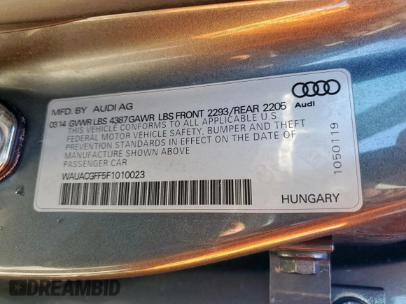 2015 Audi A3 1.8T Premium with VIN WAUACGFF5F1010023, listed as a Copart auction lot 48317835 with 100,277 mi miles and Salvage Title. Bid and sale history available at carsss.com. Image 13.