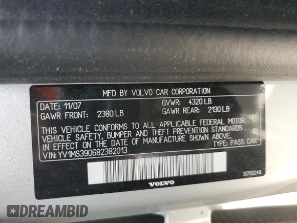 2008 Volvo S40 2.4L z VIN YV1MS390682382013, wystawiony jako Copart lot #58504335 z przebiegiem 93 187 mil mil oraz Szkoda całkowita • Salvage title. Historia ofert i sprzedaży dostępna na DreamBid. Obrazek 12.