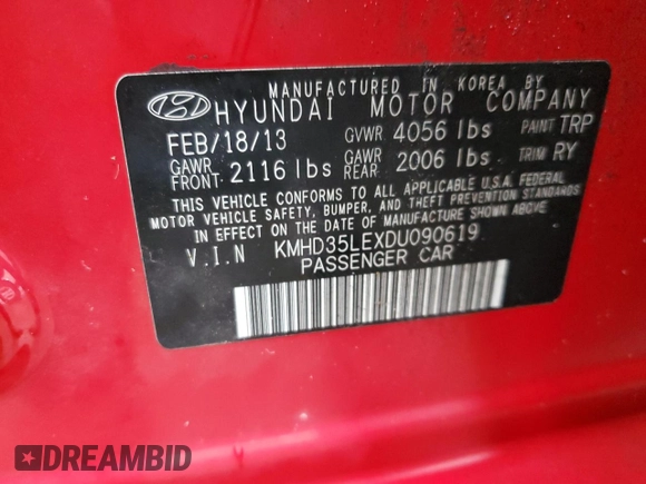 2013 Hyundai Elantra GT with VIN KMHD35LEXDU090619, listed as a Copart auction lot 39547274 with 104,254 mi miles and Non Repairable. Bid and sale history available at carsss.com. Image 12.