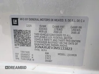 2021 Chevrolet Equinox LT z VIN 3GNAXUEV3MS133823, wystawiony jako IAAI lot #41826494 z przebiegiem 102 361 mil mil oraz . Historia ofert i sprzedaży dostępna na DreamBid. Obrazek 9.