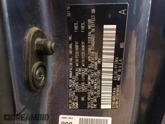 2016 Toyota Sienna L with VIN 5TDZK3DC3GS711285, listed as a Copart auction lot 83578874 with 120,956 mi miles and Salvage title. Bid and sale history available at DreamBid. Image 13.