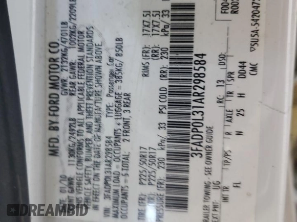 2010 Ford Fusion Hybrid with VIN 3FADP0L31AR298584, listed as a Copart auction lot 50825685 with 166,642 mi miles and Salvage Title. Bid and sale history available at DreamBid. Image 12.