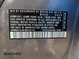 2015 Volkswagen Jetta SE with VIN 3VWD07AJ6FM343142, listed as a Copart auction lot 62472655 with 117,349 mi miles and Salvage title. Bid and sale history available at DreamBid. Image 12.