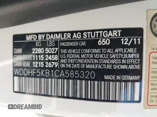 2012 Mercedes-Benz E-Class E 350 Luxury with VIN WDDHF5KB1CA585320, listed as a IAAI auction lot 41982342 with 162,512 mi miles. Bid and sale history available at carsss.com. Image 9.