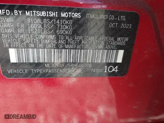 2024 Mitsubishi Mirage G4 ES with VIN ML32FUFJ5RHF06006, listed as a IAAI auction lot 41998481 with 11,560 mi miles. Bid and sale history available at carsss.com. Image 9.