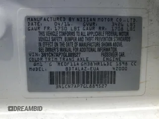 2016 Nissan Versa SV with VIN 3N1CN7AP7GL889527, listed as a Copart auction lot 63483505 with 147,175 mi miles and Clean title. Bid and sale history available at DreamBid. Image 12.