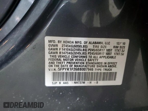 2011 Honda Ridgeline RT z VIN 5FPYK1F26BB007946, wystawiony jako Copart lot #87338354 z przebiegiem 113 367 mil mil oraz Szkoda całkowita • Salvage title. Historia ofert i sprzedaży dostępna na DreamBid. Obrazek 14.
