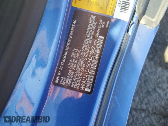 2016 BMW Z4 sDrive35is with VIN WBALM1C55GE634882, listed as a Copart auction lot 53873295 with 48,408 mi miles and Salvage title. Bid and sale history available at DreamBid. Image 12.