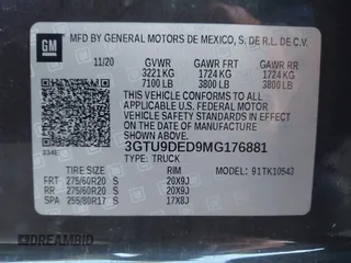 2021 GMC Sierra 1500 SLT z VIN 3GTU9DED9MG176881, wystawiony jako IAAI lot #41140356 z przebiegiem 21 553 mil mil oraz . Historia ofert i sprzedaży dostępna na DreamBid. Obrazek 9.