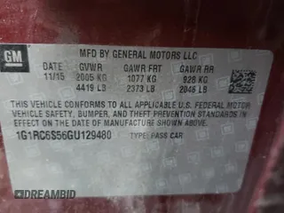 2016 Chevrolet Volt LT with VIN 1G1RC6S56GU129480, listed as a Copart auction lot 72617622 with 82,050 mi miles. Bid and sale history available at carsss.com. Image 12.