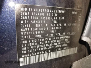 2012 Volkswagen Tiguan S with VIN WVGAV7AX9CW546724, listed as a IAAI auction lot 42831149 with 103,528 mi miles and . Bid and sale history available at DreamBid. Image 9.