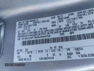 2016 Ford Escape S with VIN 1FMCU0F79GUA64154, listed as a IAAI auction lot 41402897 with 125,952 mi miles. Bid and sale history available at carsss.com. Image 9.