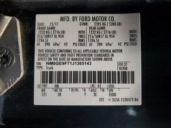 2018 Ford Transit Connect XLT with VIN NM0GE9F71J1365143, listed as a Copart auction lot 40447414 with 156,458 mi miles and . Bid and sale history available at DreamBid. Image 13.