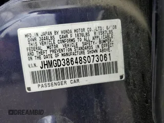 2008 Honda Fit Sport with VIN JHMGD38648S073061, listed as a Copart auction lot 54595955 with 110,985 mi miles and Clean Title. Bid and sale history available at carsss.com. Image 13.