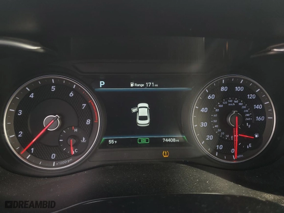 2020 Genesis G70 2.0T with VIN KMTG34LA1LU059770, listed as a Copart auction lot 47201445 with 74,408 mi miles and Salvage Title. Bid and sale history available at carsss.com. Image 9.
