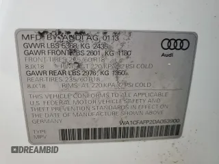 2013 Audi Q5 Premium with VIN WA1CFAFP2DA053900, listed as a Copart auction lot 49457465 with 99,417 mi miles and Salvage Title. Bid and sale history available at carsss.com. Image 13.